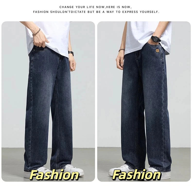 Men's Retro Straight Jeans | Casual Loose Wide Leg Denim Pants