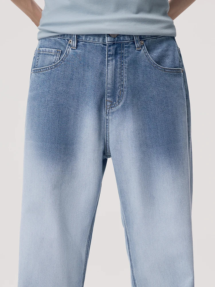 Men's Summer High Street Gradient Light Blue Jeans | Comfortable Fit