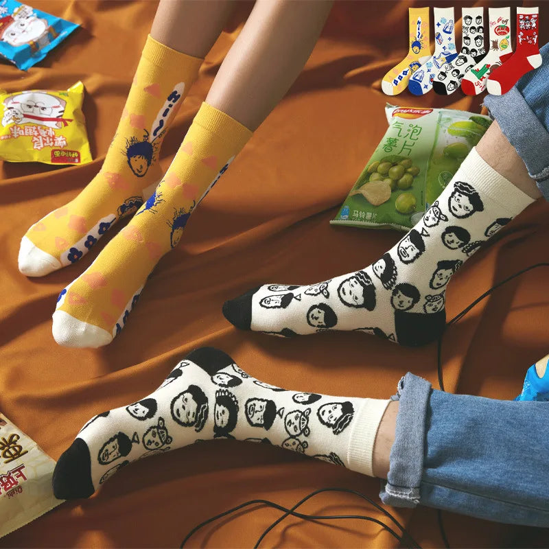 5 Pairs Colorful Funny Villain Socks | Quirky Harajuku Style