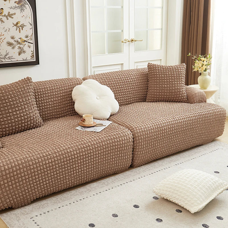 Solid Color Bubble Popcorn Sofa Cover | Elastic & Durable Fit
