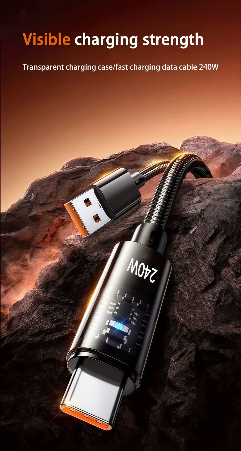 240W Nylon USB Type C Fast Charging Cable with LED Display