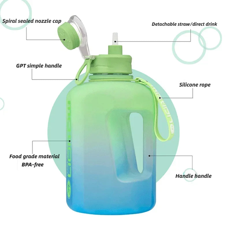 2 Liter Sports Water Bottle with Straw | Large Capacity & Portable
