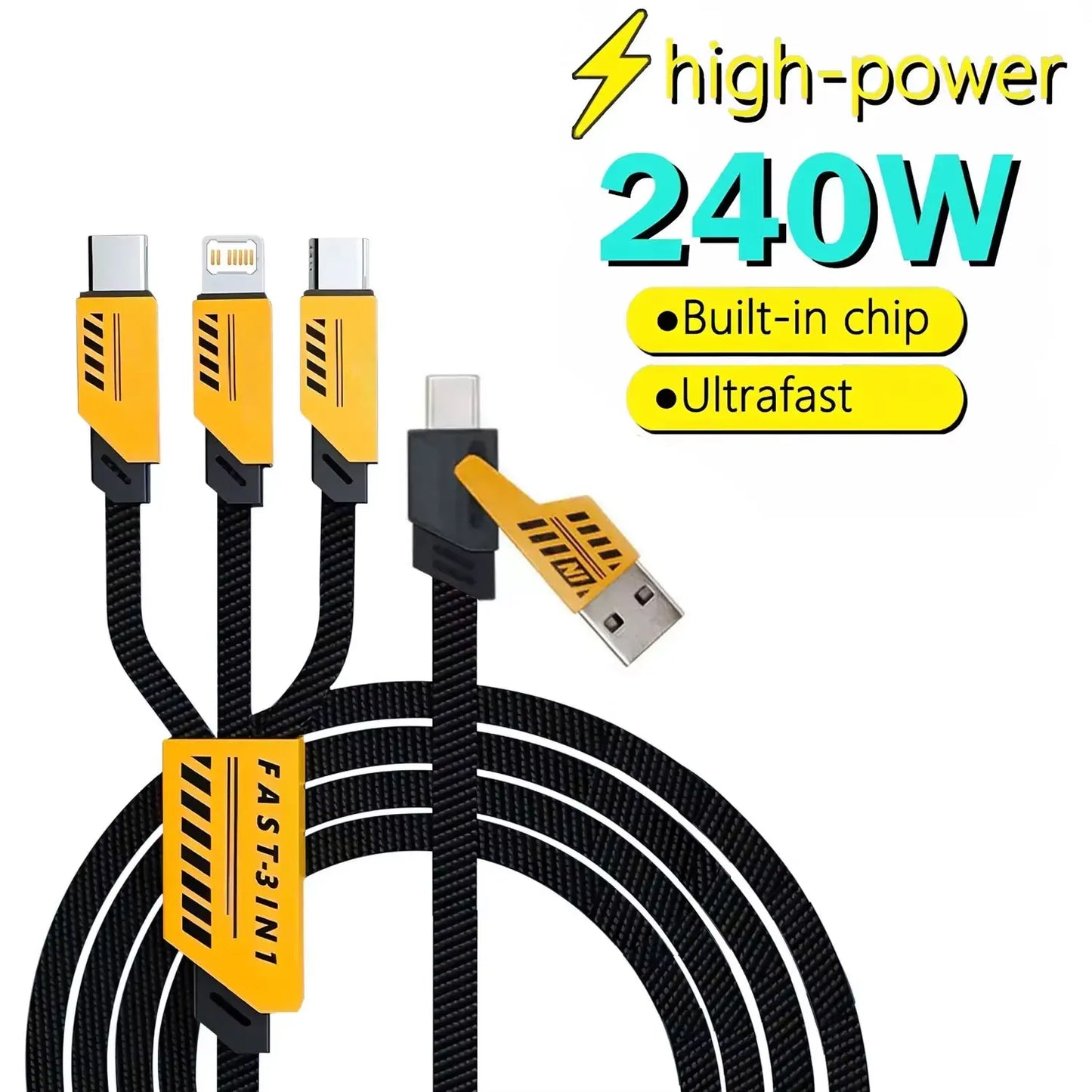 3-in-2 Fast Charging Cord - Multi USB Charger Cable 1.2m