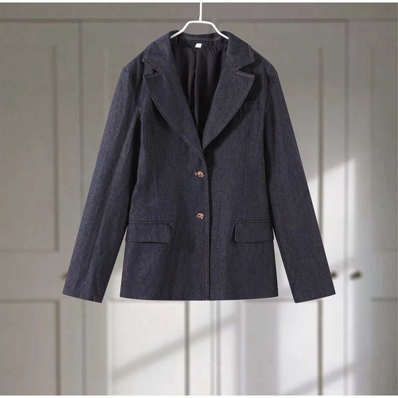 Women’s Retro Denim Vest Suit Jacket & High Waist Pants Set