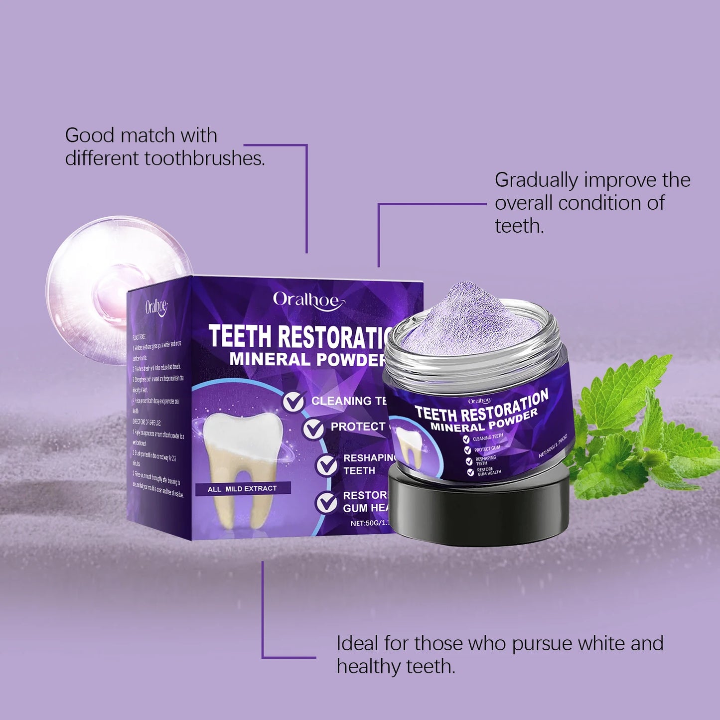 Purple Tooth Whitening Powder | Remove Stains & Freshen Breath