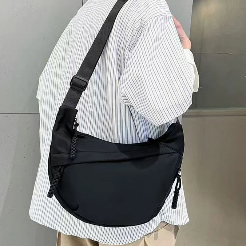 Casual Women's Nylon Crossbody Bag, Large Capacity Hobo Shoulder Purse with Adjustable Strap, Black/White/Khaki for Daily Use