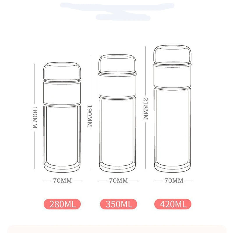 High Borosilicate Glass Tea Water Bottle | Double Layer Infuser