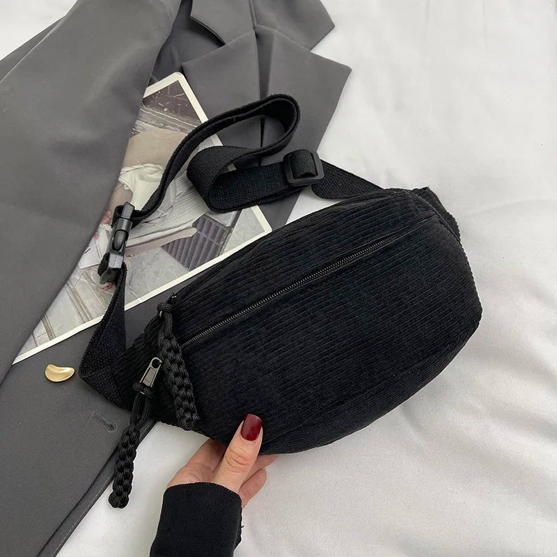 Casual Corduroy Belt Bags for Women | Stylish Fanny Pack