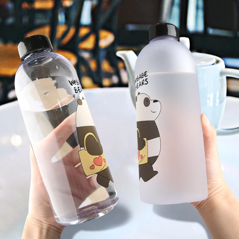 Cute Panda Water Bottle | 1000ml Transparent Frosted Drinkware