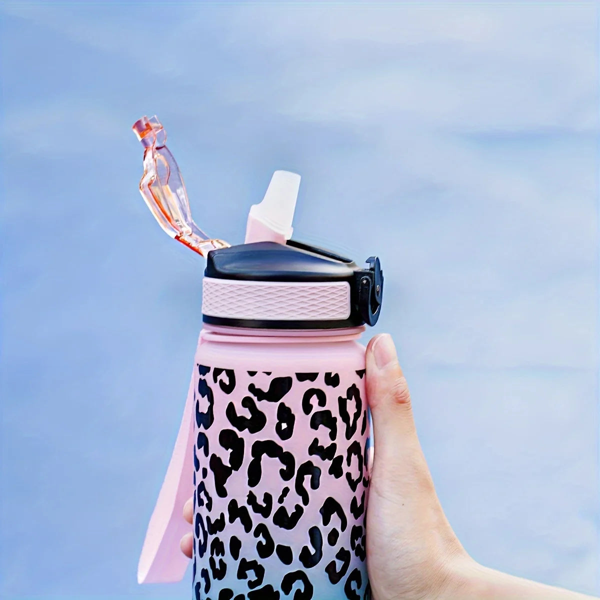 1 Liter Large Capacity Leopard Print Plastic Cup Leak Proof Sports Water Bottle Drink Items Outdoor Travel Portable Gym Bottle