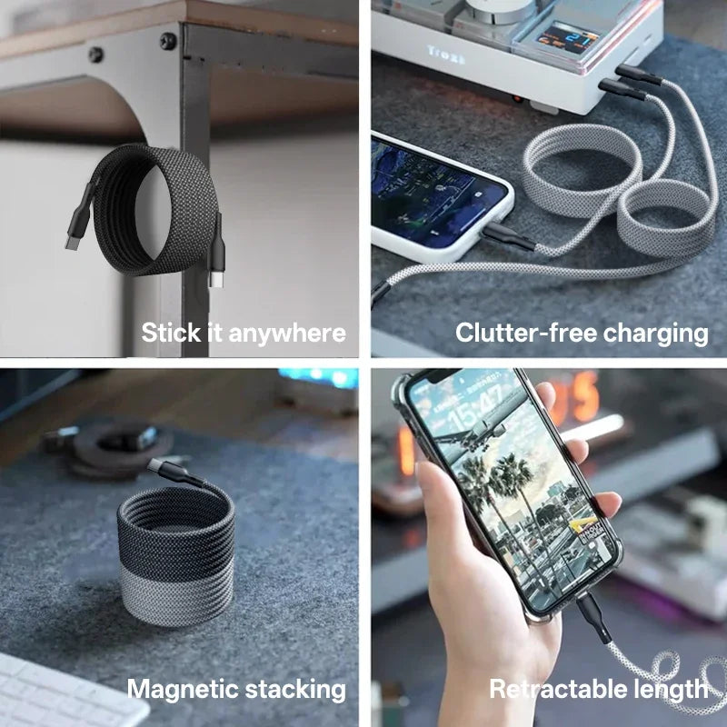 Magnetic Braided USB Type-C Car Charging Cable - 6A Data Transfer