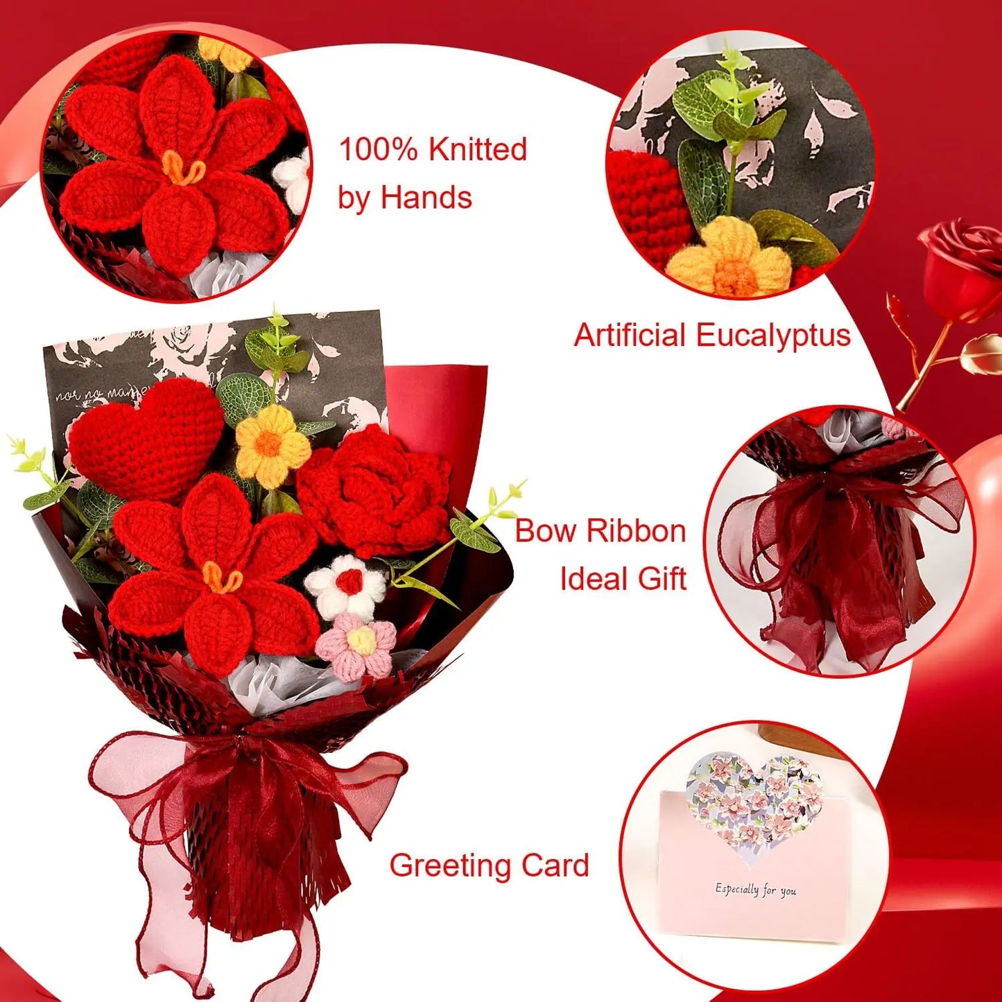 Ramo de flores de rosas de ganchillo hechas a mano | Regalo perfecto para cualquier ocasión
