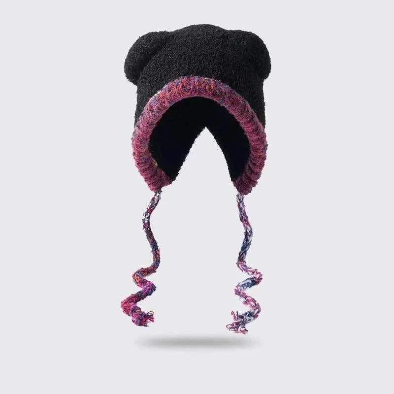 Women's Cute Bear Plush Knitted Hat | Cozy Winter Beanie