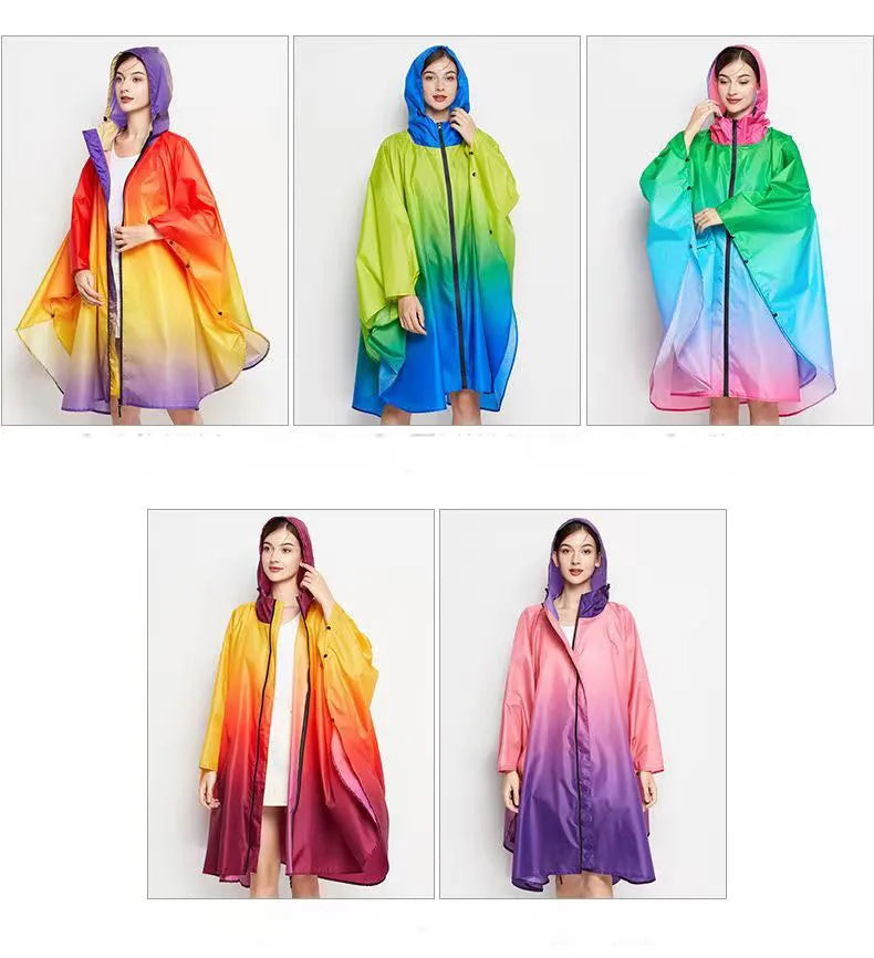 Big Size Women Gradient Color Raincoat | Lightweight Waterproof Cloak