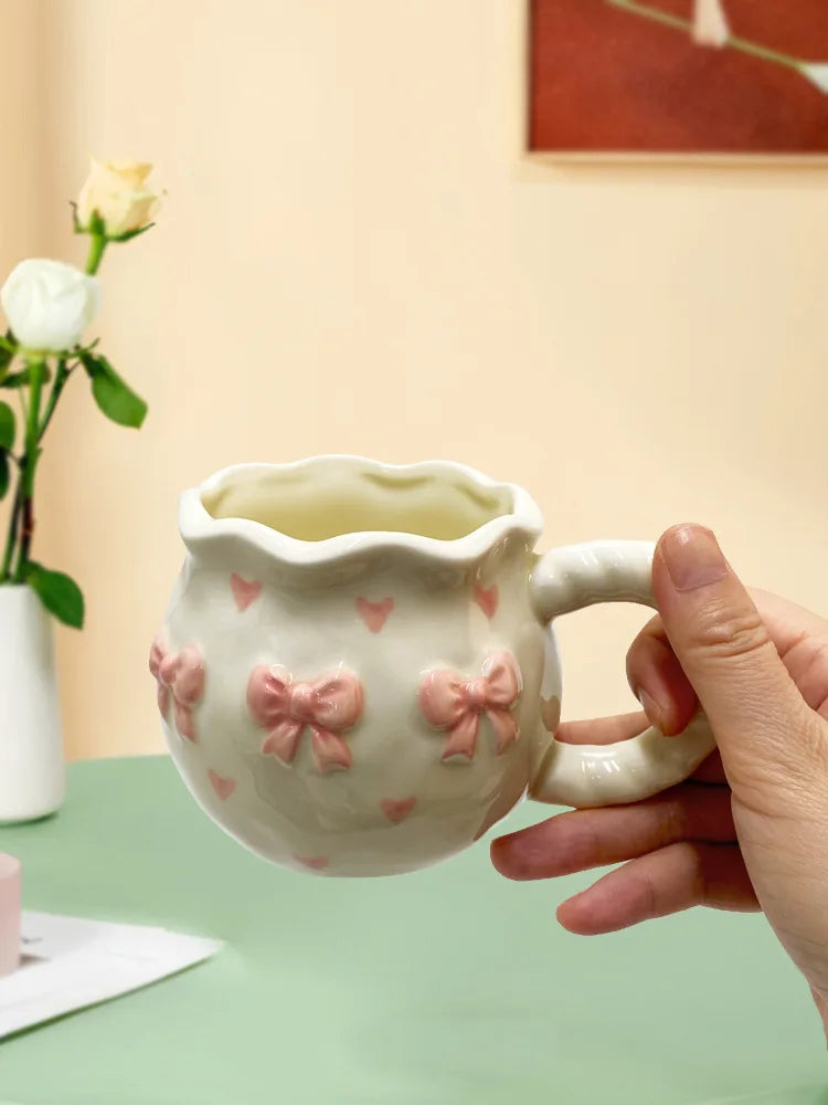 Cute Handmade Bow Ceramic Coffee Cup | Unique Gift Mug