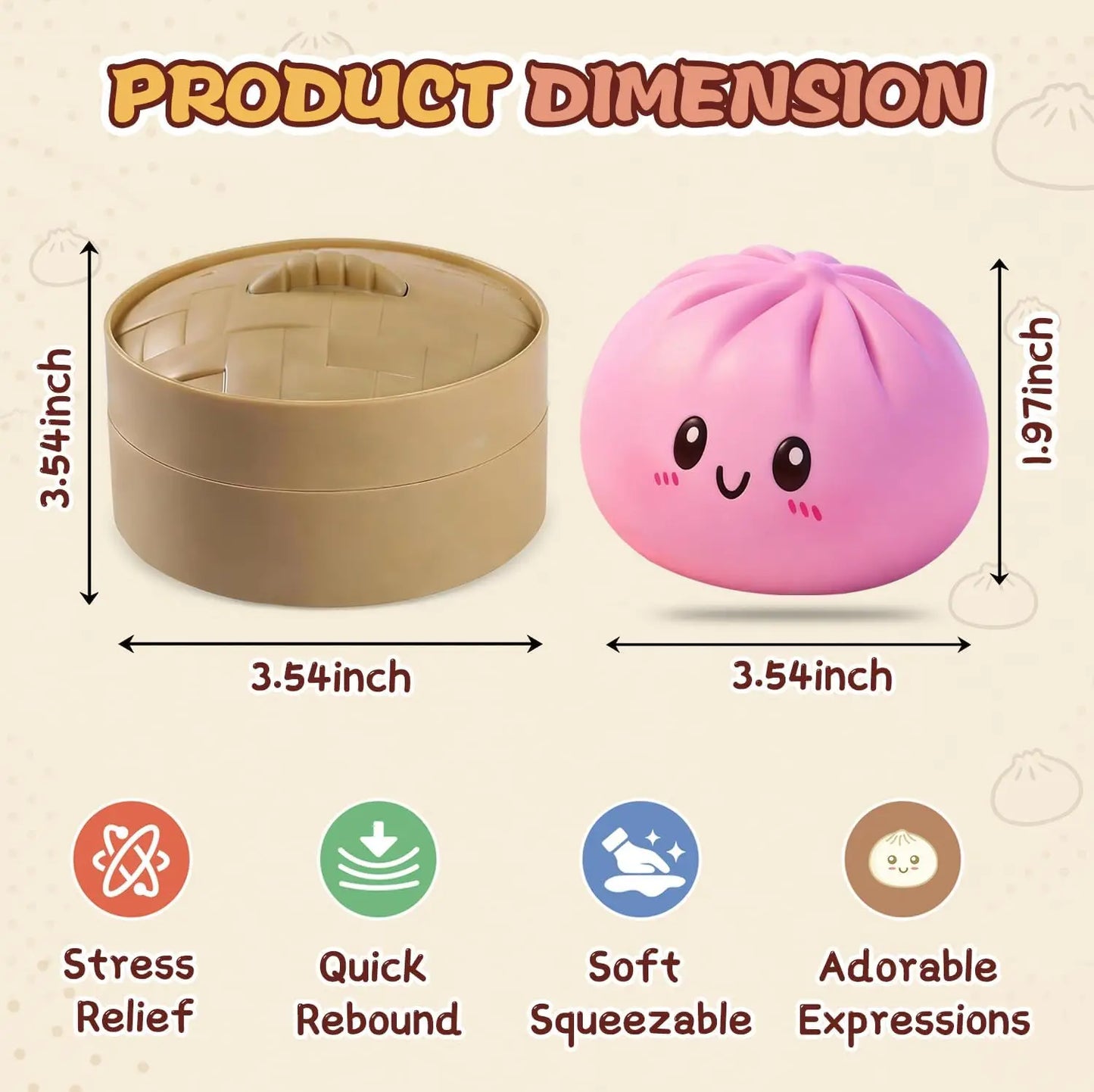 Kawaii Dumpling Squishy Toy Soft Cute Bao Bun Colorful Squishies Fidget Sensory Stress Balls Anxiety Relief Adults Gift
