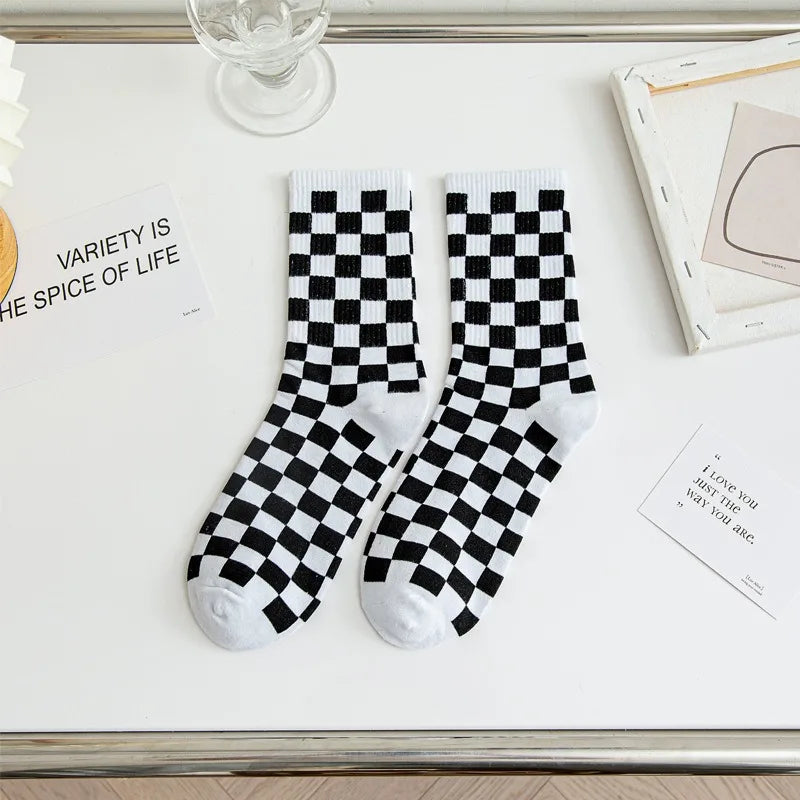 Stylish Women's Checkered Cotton Socks | Trendy Skateboard Socks