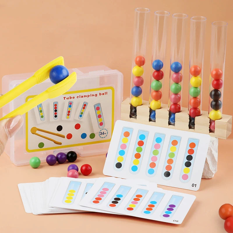 Colorful Wooden Beads Test Tube Toy | Fun Kids Color Sorting Game
