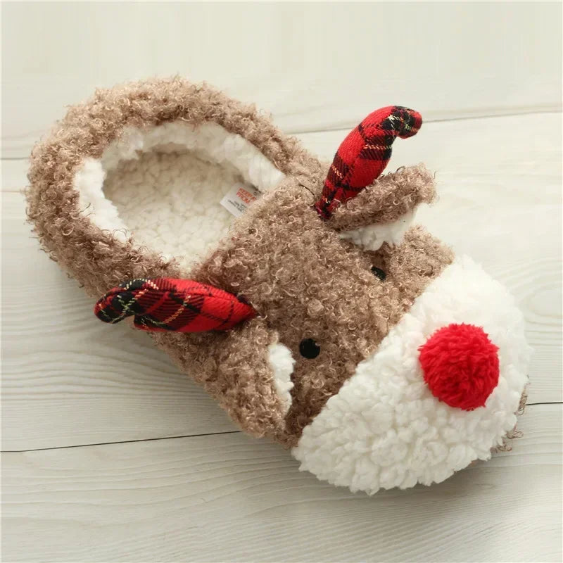 Women's Christmas Elk Plush Slippers | Cozy Winter House Footwear