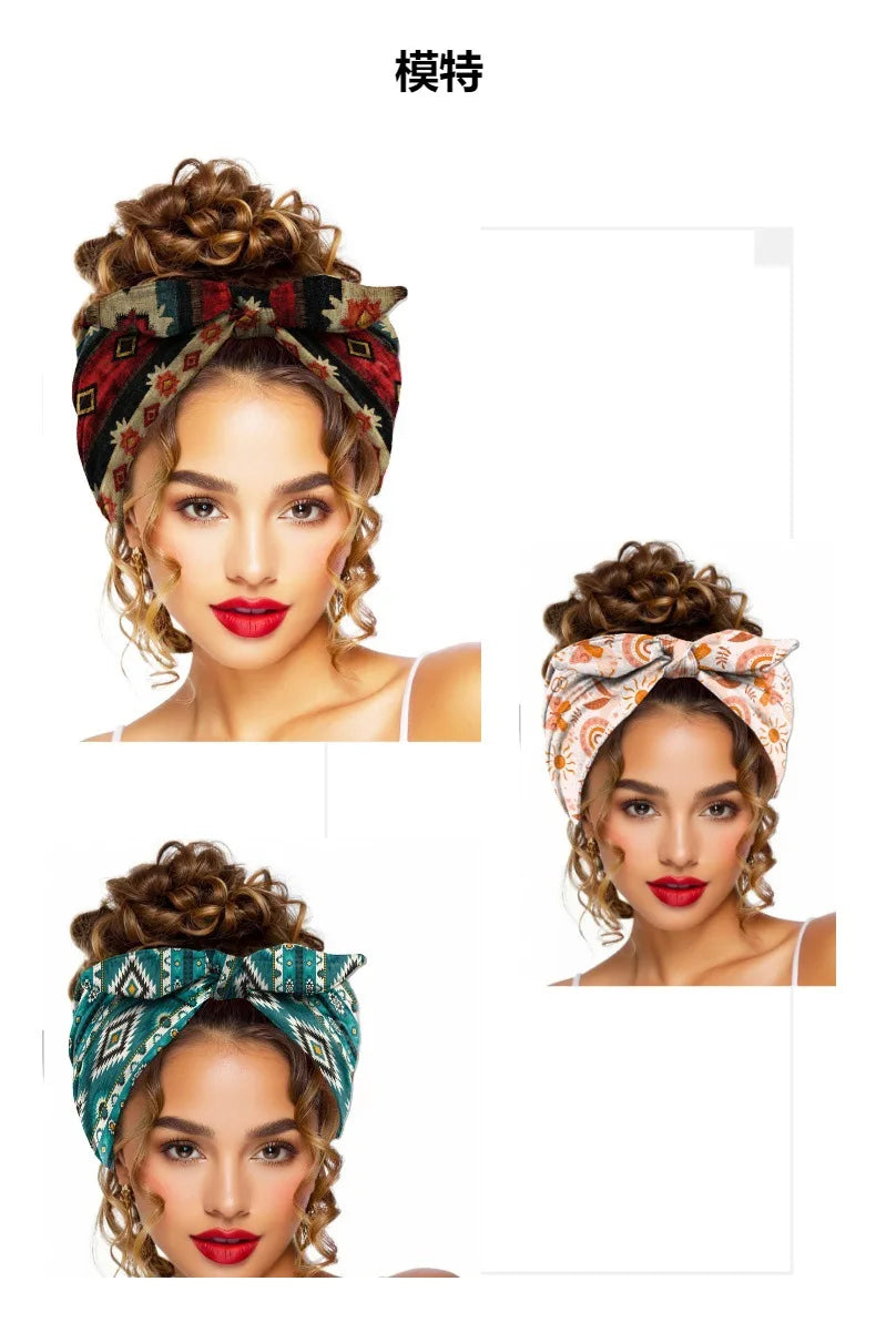 Bohemian Printed Rabbit Ear Elastic Headband | Stylish Accessory
