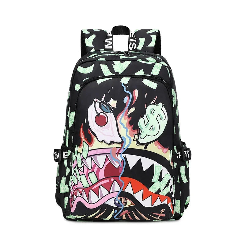 Shark Y2K Backpacks Color Student Lightweight Waterproof Printed Backpack High Capacity Personalized Cartoon Shark Backpacks New
