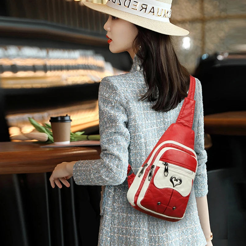 Fashionable PU Leather Women's Chest Bag for Outdoor Adventures