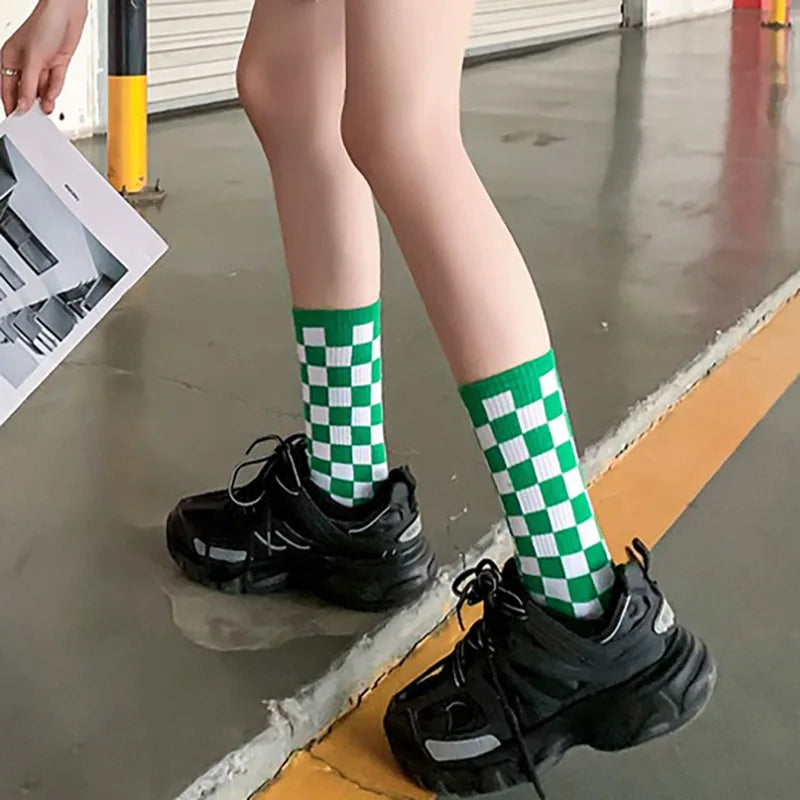 Stylish Women's Checkered Cotton Socks | Trendy Skateboard Socks