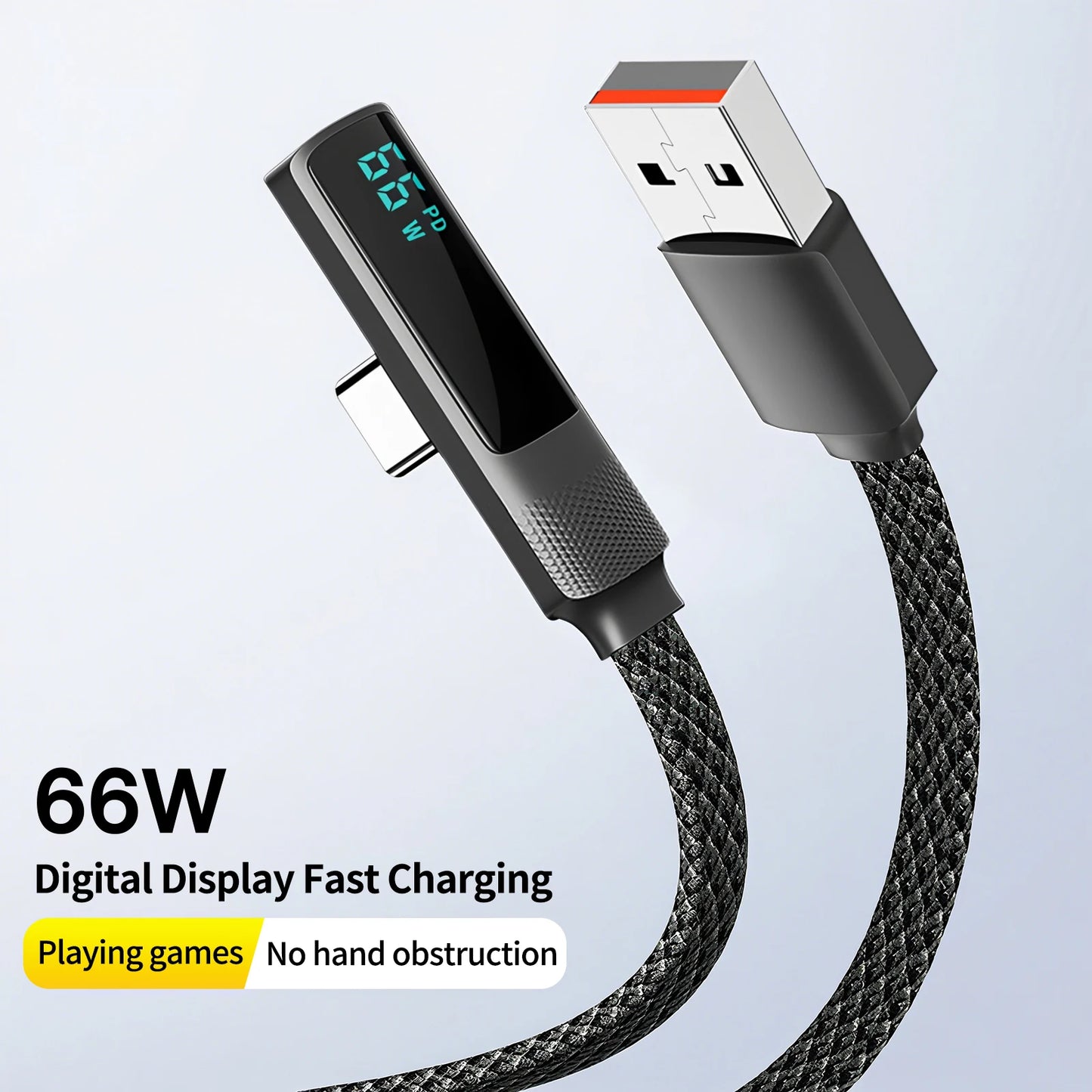 USB A to USB C PD 5A Fast Charging Cable,Right Angle LED Display Type-C Cable for iPhone 17,Samsung Galaxy S23,Huawei and Gaming
