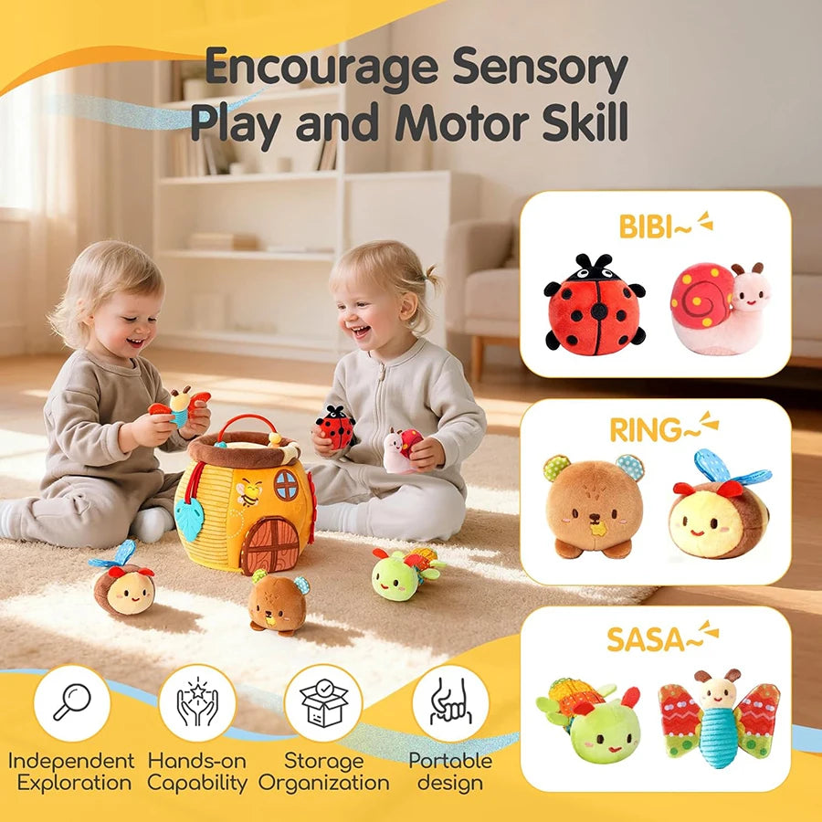 Plush Baby Beehive Toy with Stuffed Farm Animals | Sensory Fun
