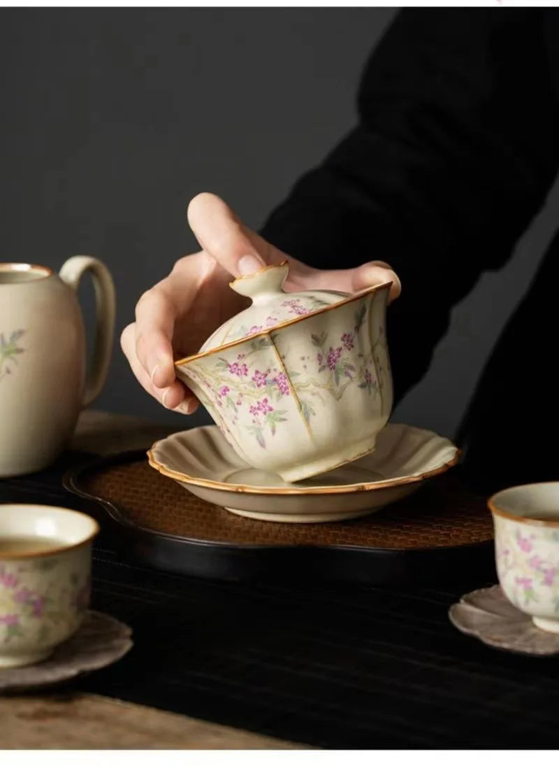 Retro Ceramic Tea Brewing Cup Set | Elegant Anti-Scald Teacup