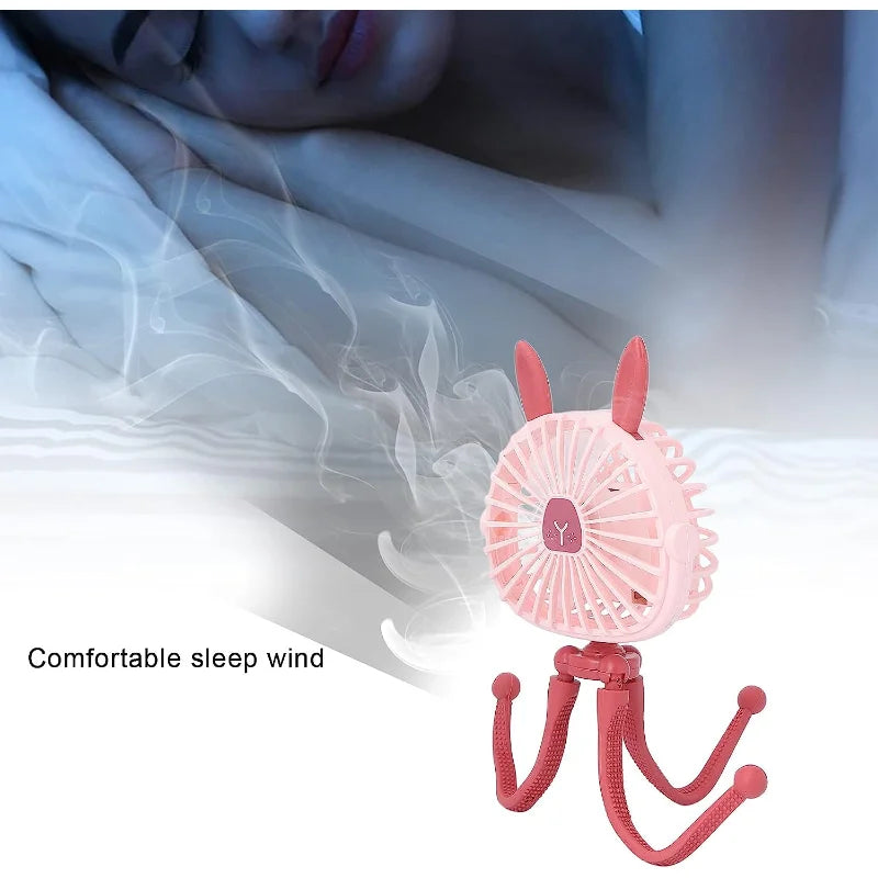 Mini Portable Bunny Stroller Fan | Rechargeable & 360° Rotate