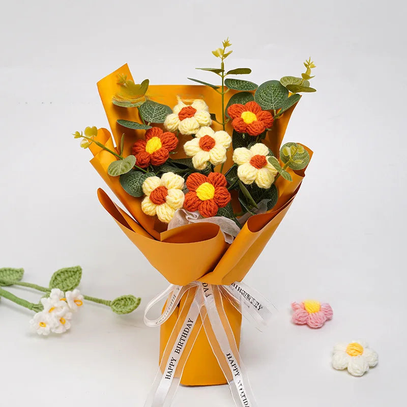 Ramo de Flores de Ganchillo de Hilo Hecho a Mano | Decoración Floral Eterna