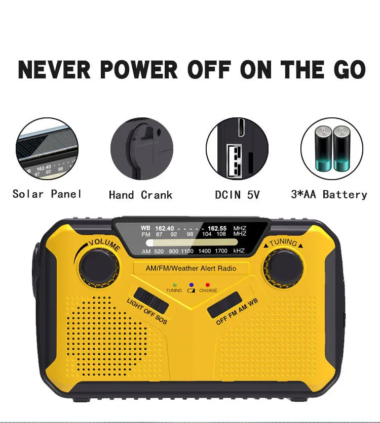 Portable Solar Energy AM FM Radio & Flashlight Emergency Power