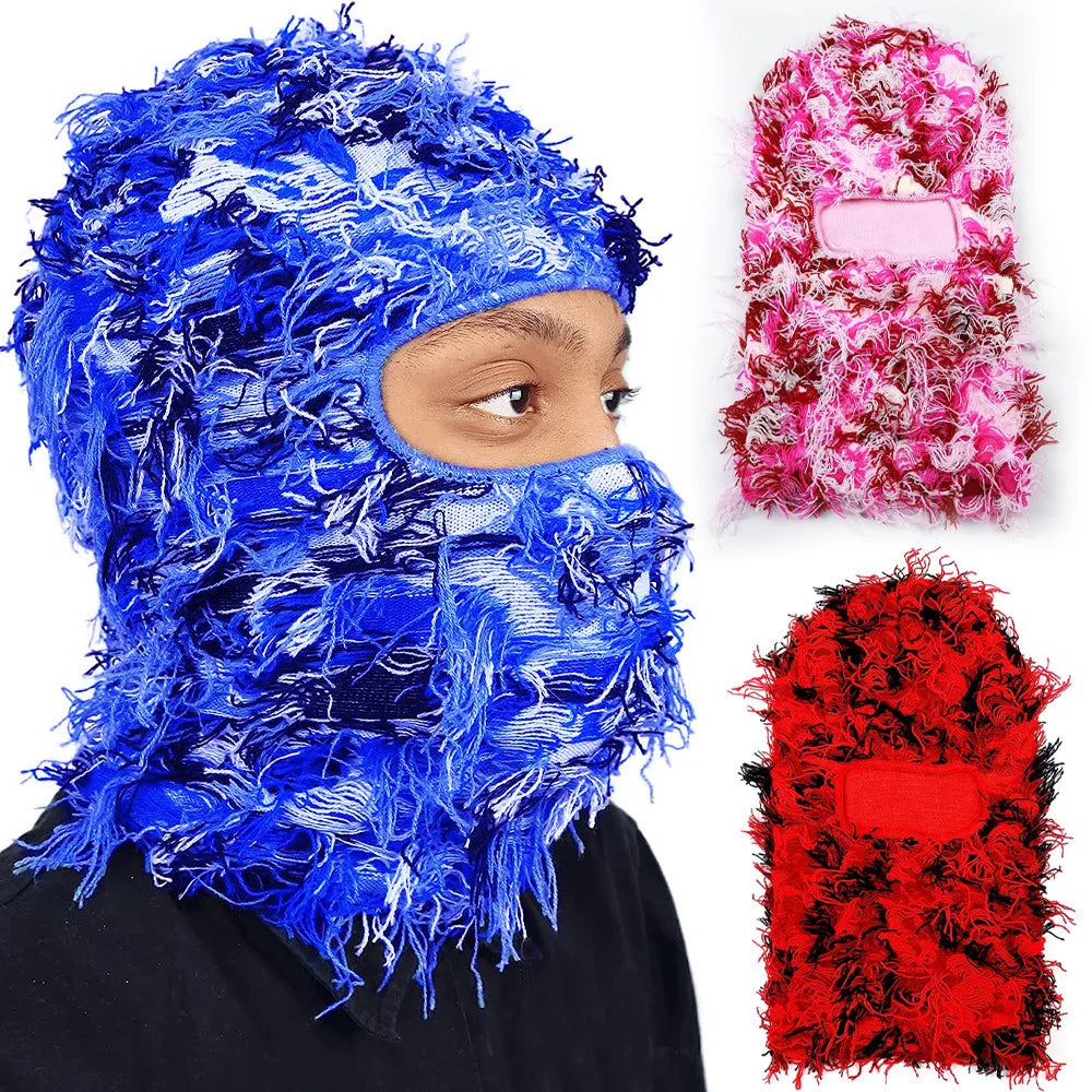 Unisex Distressed Knit Balaclava | Fuzzy Winter Ski Mask