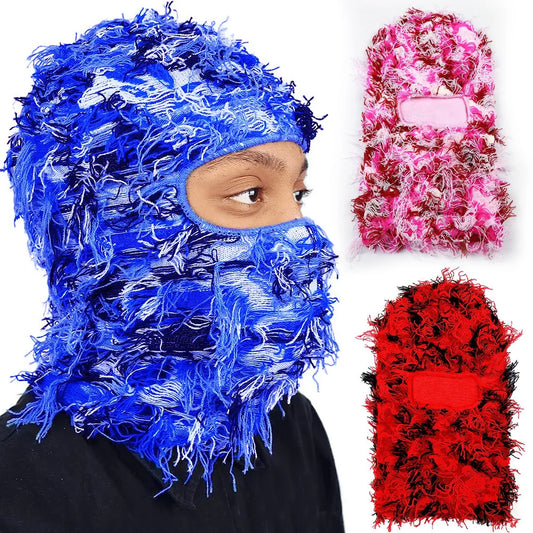 Balaclava de punto unisex desgastada | Máscara de esquí invernal peluda