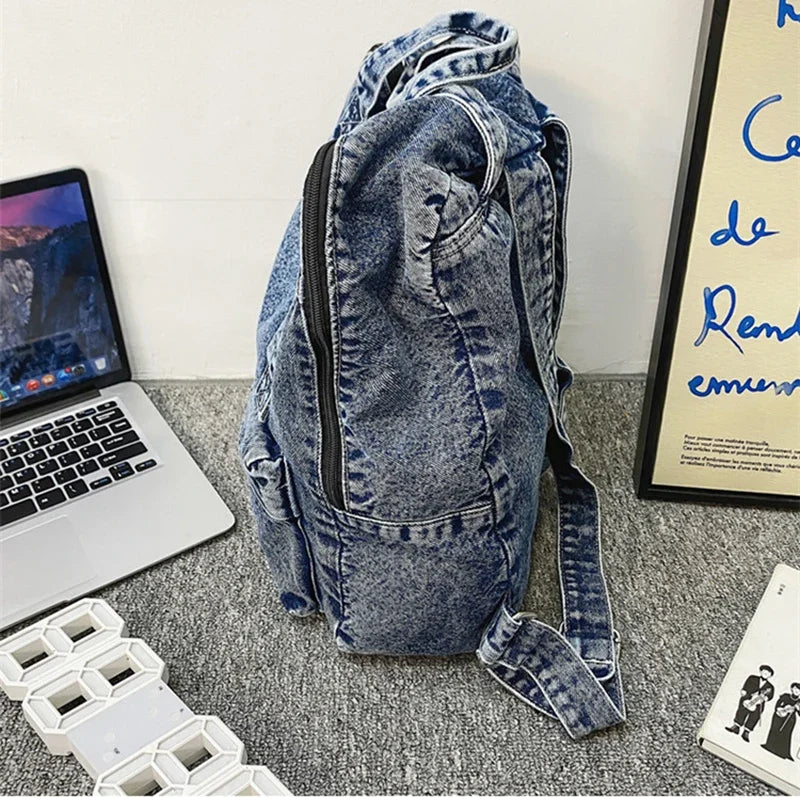 Casual Denim Backpack | Large Capacity Laptop Bag for School & Travel