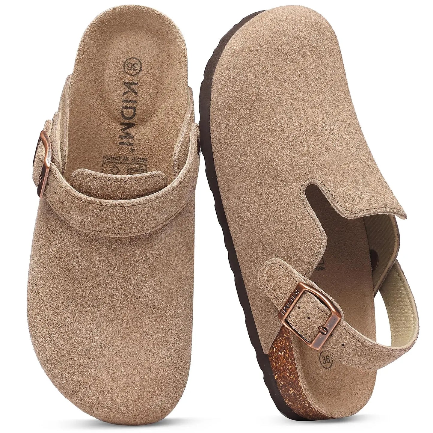 Women's Genuine Leather Clogs with Cork Footbed | Slip-On Comfort Slippers