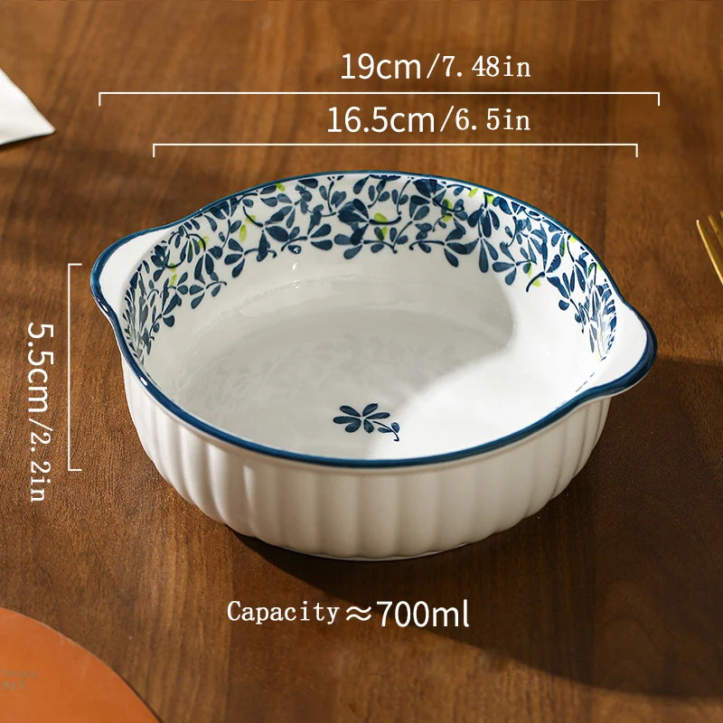 Ceramic Bowl Plate Set | Double Ear Floral Dinnerware