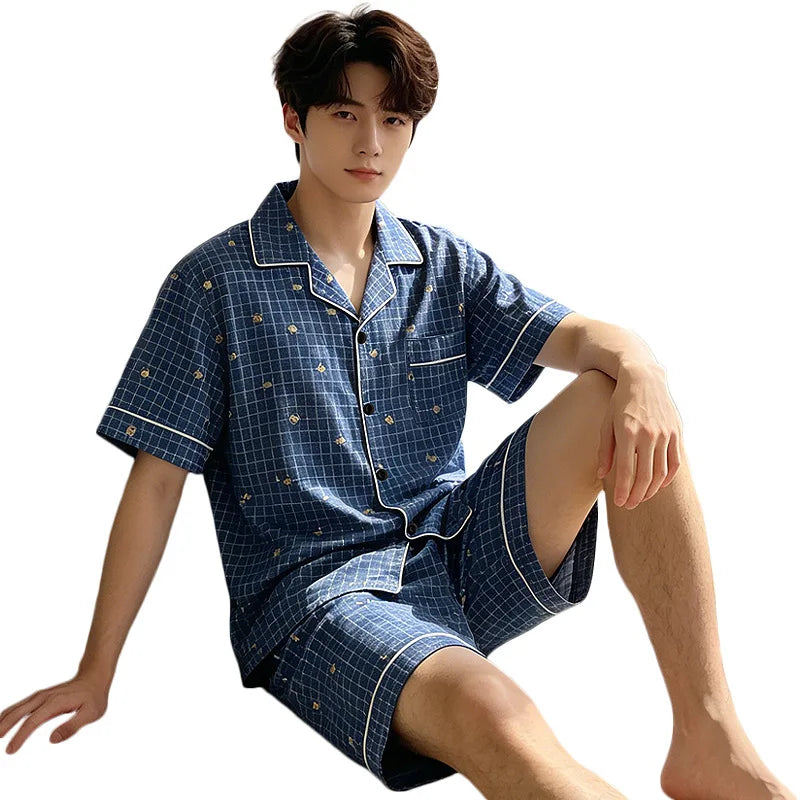 Men's Plaid Short Sleeve Pajamas | Comfortable Sleepwear Set