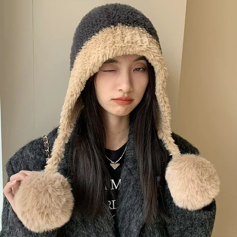 Women's Cute Bear Ears Plush Winter Hat | Stylish and Warm Beanie