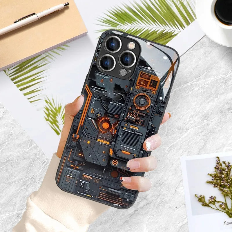 Creative Circuit Board Pattern Glass Phone Case | Stylish Protection