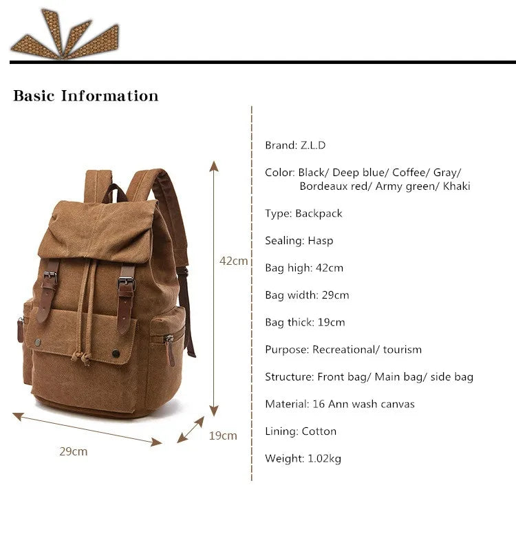 Vintage Canvas Laptop Backpack for School & Travel | Anti-Theft Design