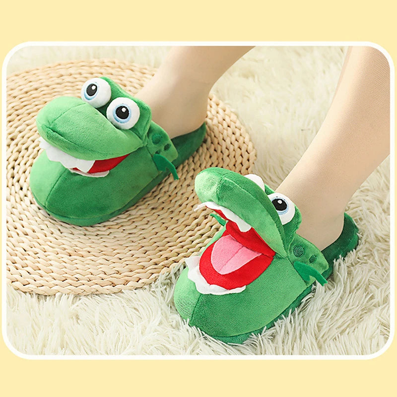 Cute Moving Mouth Crocodile Plush Slippers | Funny Warm Indoor Shoes