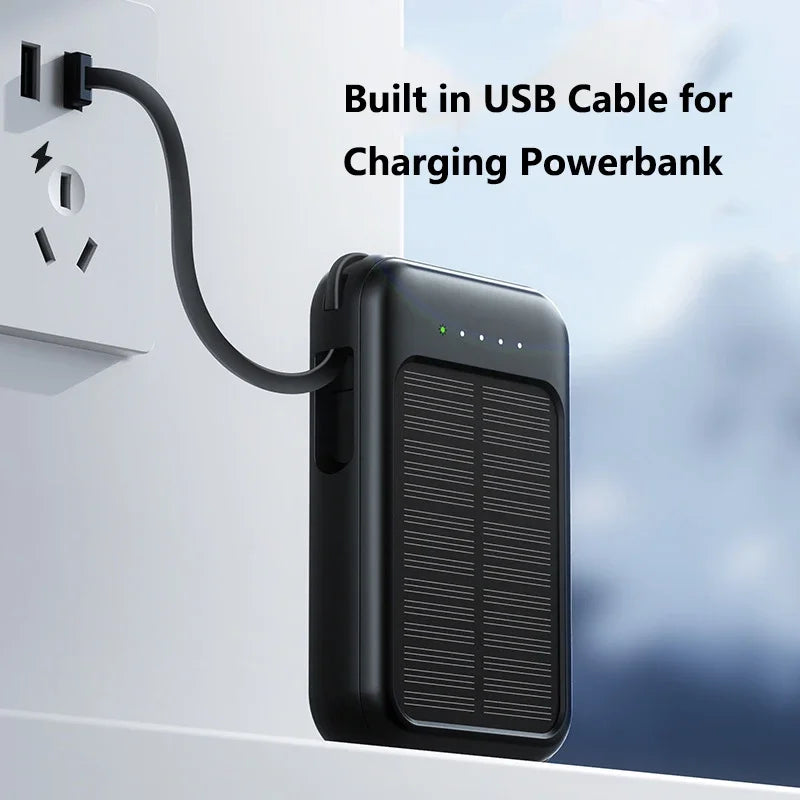 50000mAh Mini Solar Power Bank | Portable Charger with Cables