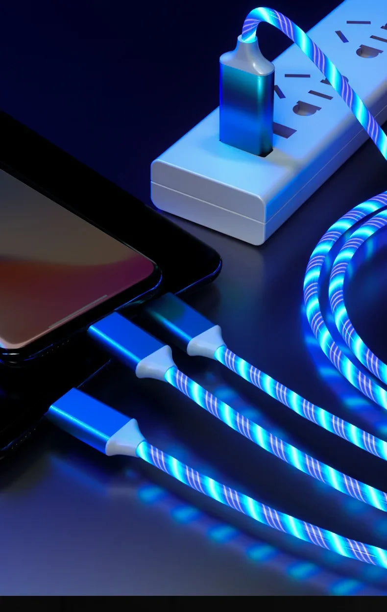 3 IN 1 Glowing LED Light Phone Charger | Luminous USB Type C Cable