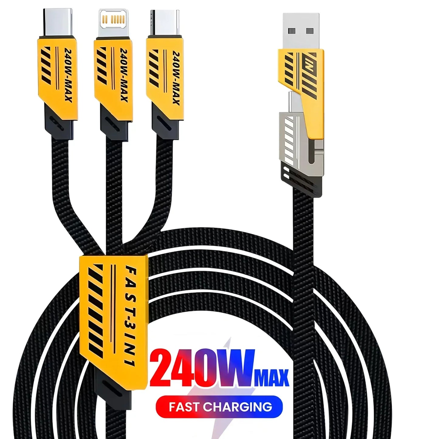 3-in-2 Fast Charging Cord - Multi USB Charger Cable 1.2m