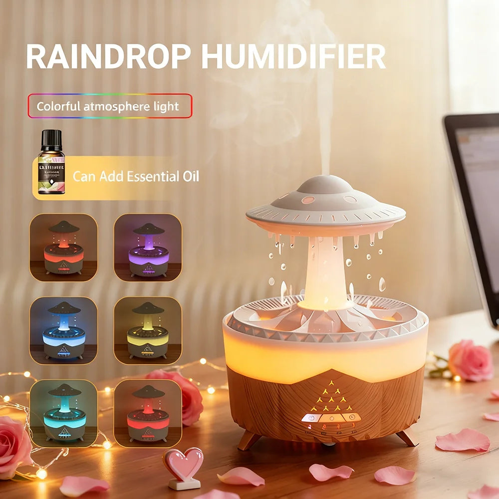 Simulated Raindrop Air Humidifier | Essential Oil Diffuser with Lights