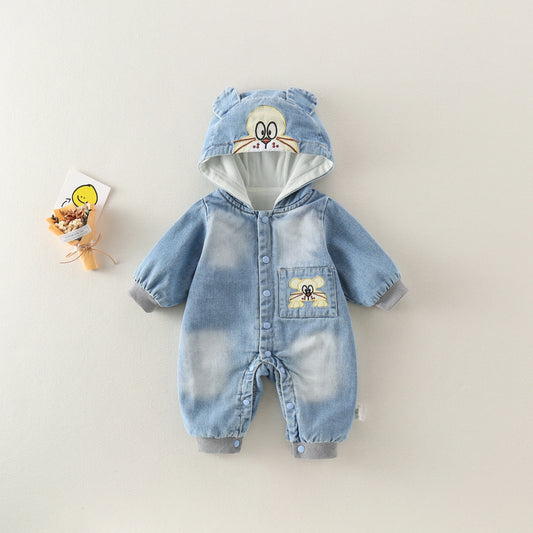 Mameluco de mezclilla con gorro para bebé recién nacido en primavera | Adorable conjunto infantil