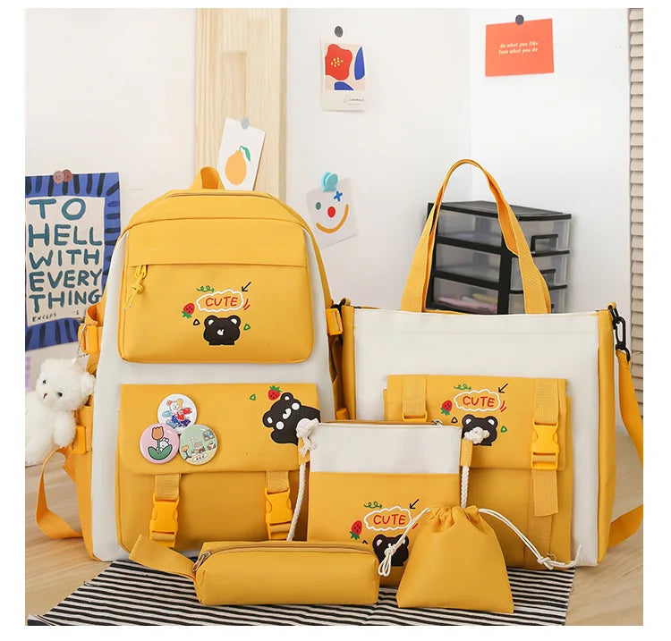 Large Capacity Kids Backpack | Versatile Nylon School Bag Set