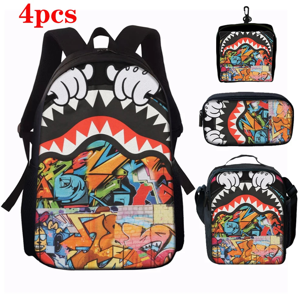 Trendy Shark Graphic Backpack Set | Perfect for School & Adventures